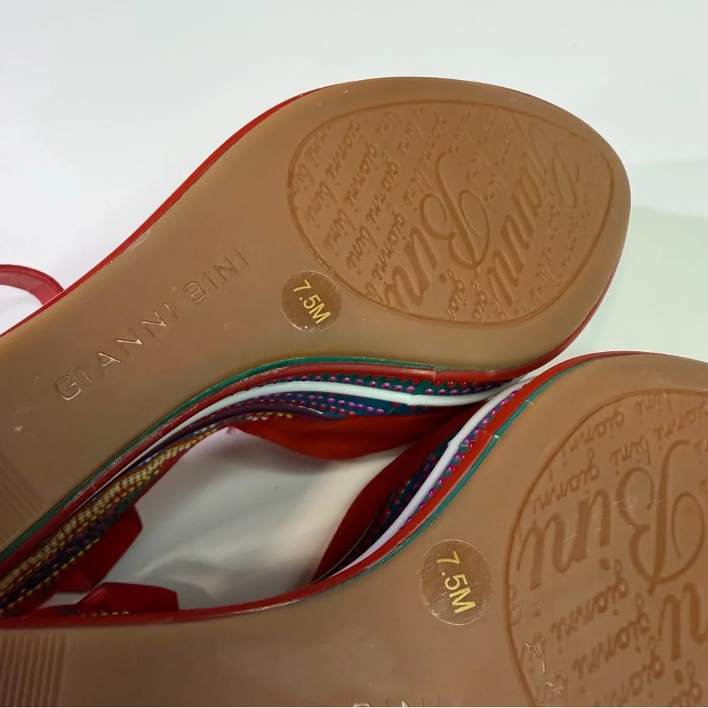 Gianni Bini Red Multicolor Embroidered Wedge Sandals